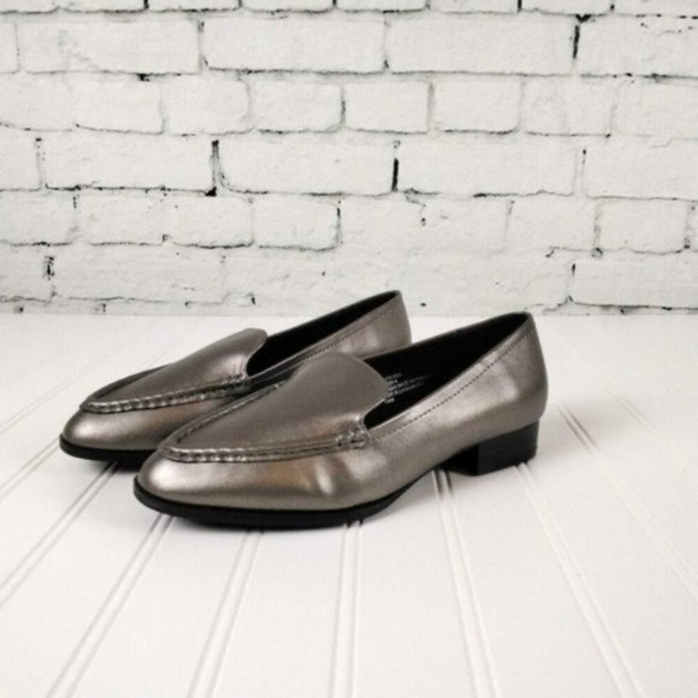 Comfortview Anne Almond Toe Stacked Heel Loafers In Gunmetal Size 7WW